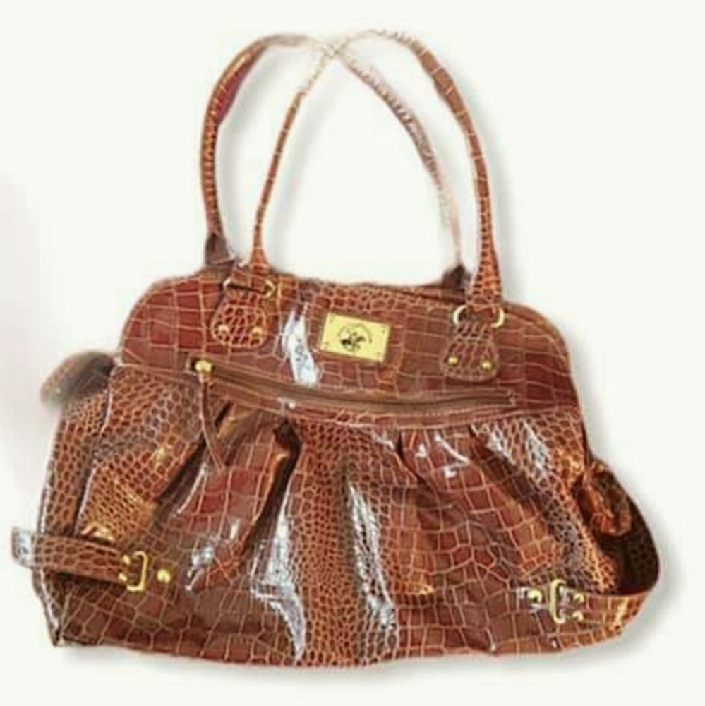 Beverly Hills Polo Club Shoulder Bag Purse Snakeskin Brown Women's OS
